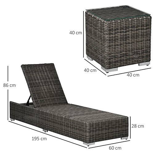 Outsunny 3-PCS PE Rattan Wicker Sun Lounger Set Half-Round Recliner Bed 3 Outsunny 3-PCS PE Rattan Wicker Sun Lounger Set Half-Round Recliner Bed - Image 3