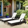 Outsunny 3 PCS Rattan Lounger Recliner Bed Garden Furniture Set With Side Table Brown