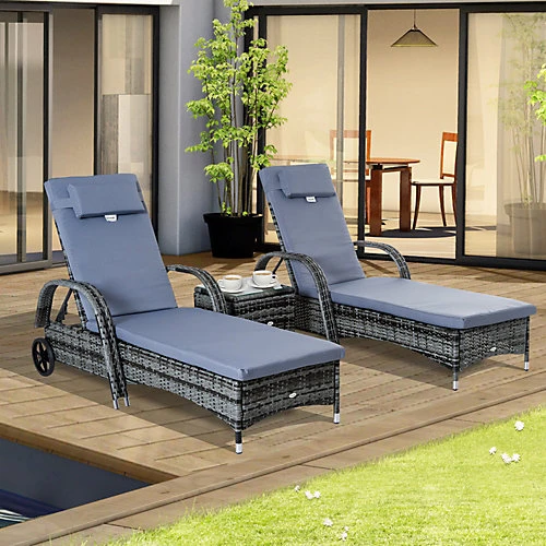 Outsunny 3 PCS Rattan Lounger Recliner Bed Garden Furniture Set With Side Table 1 Outsunny 3 PCS Rattan Lounger Recliner Bed Garden Furniture Set With Side Table