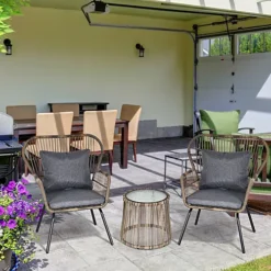 Outsunny 3 PCS Webbed PE Rattan Outdoor Patio Set With Cushions Steel Frame Grey