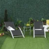 Outsunny 3 Pieces Lounge Chair Set Garden Sunbathing W/ Table Black