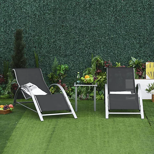 Outsunny 3 Pieces Lounge Chair Set Garden Sunbathing W/ Table Black 1 Outsunny 3 Pieces Lounge Chair Set Garden Sunbathing W/ Table Black