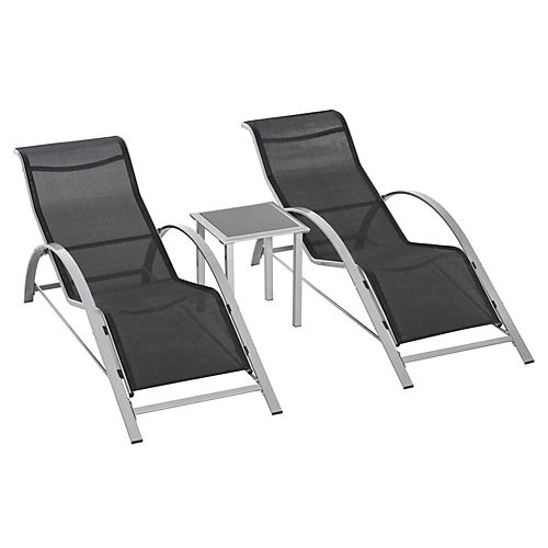 Outsunny 3 Pieces Lounge Chair Set Garden Sunbathing W/ Table Black 2 Outsunny 3 Pieces Lounge Chair Set Garden Sunbathing W/ Table Black - Image 2