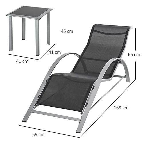 Outsunny 3 Pieces Lounge Chair Set Garden Sunbathing W/ Table Black 3 Outsunny 3 Pieces Lounge Chair Set Garden Sunbathing W/ Table Black - Image 3