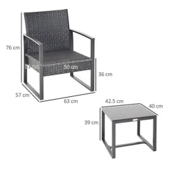 Outsunny 3 Pieces Rattan Patio Bistro Set 2 Chairs Coffee Side Table Grey -Outsunny Garden Zone outsunny 3 pieces rattan patio bistro set 2 chairs coffee side table grey5056029829288 03c MP