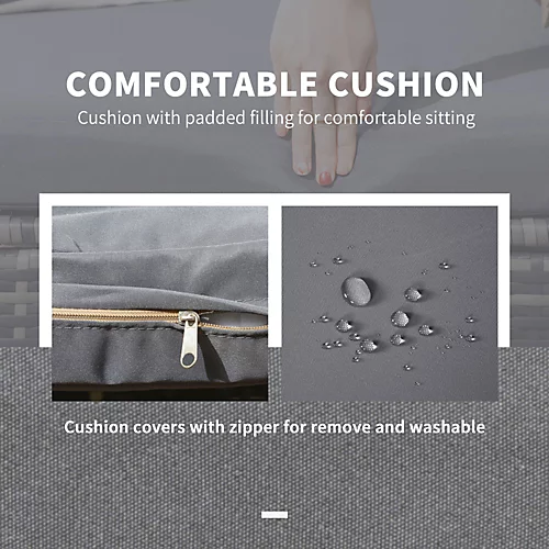 Outsunny 3-Pieces Rattan Sun Lounger, Patio Chaise Lounge Chair Set With Adjustable Backrest, Soft Cushions, Glass Top Table, Grey 4 Outsunny 3-Pieces Rattan Sun Lounger, Patio Chaise Lounge Chair Set With Adjustable Backrest, Soft Cushions, Glass Top Table, Grey - Image 4