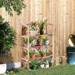 Outsunny 3-Tier Wooden Flower Stand Plant Holder Shelf Display Rack