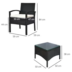 Outsunny 3PC Garden Rattan Bistro Set Balcony Dining Table 2 Seater Chair Black -Outsunny Garden Zone outsunny 3pc garden rattan bistro set balcony dining table 2 seater chair black5055974878099 03c MP