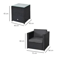 Outsunny 3Pcs Patio 2 Seater Rattan Sofa Garden Furniture Set Coffee With Cushions Black -Outsunny Garden Zone outsunny 3pcs patio 2 seater rattan sofa garden furniture set coffee with cushions black5056029833001 03c MP