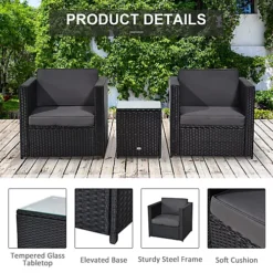 Outsunny 3Pcs Patio 2 Seater Rattan Sofa Garden Furniture Set Coffee With Cushions Black -Outsunny Garden Zone outsunny 3pcs patio 2 seater rattan sofa garden furniture set coffee with cushions black5056029833001 06c MP