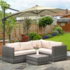 Outsunny 3Pcs Rattan Corner Sofa Set Coffee Table Garden Furniture With Cushion