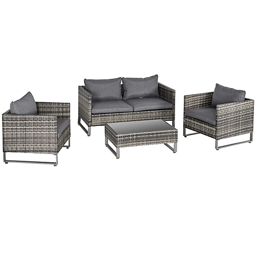 Outsunny 4 PCs PE Rattan Wicker Outdoor Dining Set Sofa Chairs Table Cushions Deep Grey 2 Outsunny 4 PCs PE Rattan Wicker Outdoor Dining Set Sofa Chairs Table Cushions Deep Grey - Image 2