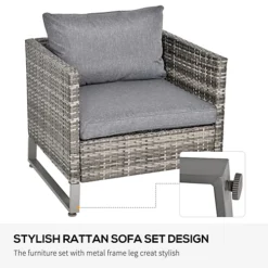 Outsunny 4 PCs PE Rattan Wicker Outdoor Dining Set Sofa Chairs Table Cushions Deep Grey 7 Outsunny 4 PCs PE Rattan Wicker Outdoor Dining Set Sofa Chairs Table Cushions Deep Grey -Outsunny Garden Zone outsunny 4 pcs pe rattan wicker outdoor dining set sofa chairs table cushions deep grey5056399126864 06c MP