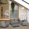 Outsunny 4 PCs PE Rattan Wicker Outdoor Dining Set Sofa Chairs Table Cushions Grey