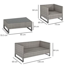 Outsunny 4 PCs PE Rattan Wicker Outdoor Dining Set Sofa Chairs Table Cushions Grey -Outsunny Garden Zone outsunny 4 pcs pe rattan wicker outdoor dining set sofa chairs table cushions grey5056399126871 03c MP