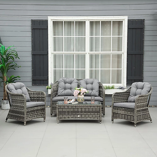 Outsunny 4 PCs Rattan Wicker Sofa Set Outdoor Conservatory Furniture With Cushion 1 Outsunny 4 PCs Rattan Wicker Sofa Set Outdoor Conservatory Furniture With Cushion
