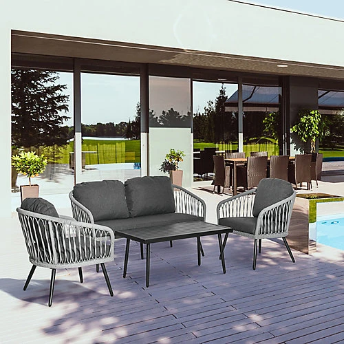 Outsunny 4 Piece Rattan Patio Furniture Set With 2 Sofa 1 Loveseat & Coffee Table 1 Outsunny 4 Piece Rattan Patio Furniture Set With 2 Sofa 1 Loveseat & Coffee Table