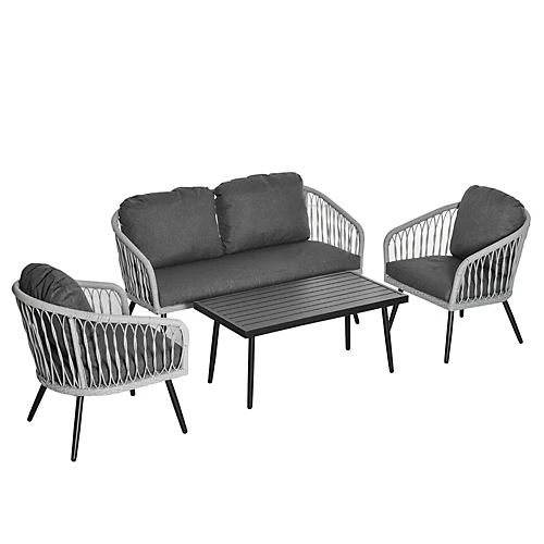 Outsunny 4 Piece Rattan Patio Furniture Set With 2 Sofa 1 Loveseat & Coffee Table 2 Outsunny 4 Piece Rattan Patio Furniture Set With 2 Sofa 1 Loveseat & Coffee Table - Image 2