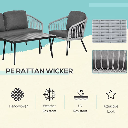 Outsunny 4 Piece Rattan Patio Furniture Set With 2 Sofa 1 Loveseat & Coffee Table 3 Outsunny 4 Piece Rattan Patio Furniture Set With 2 Sofa 1 Loveseat & Coffee Table - Image 3