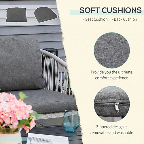 Outsunny 4 Piece Rattan Patio Furniture Set With 2 Sofa 1 Loveseat & Coffee Table 4 Outsunny 4 Piece Rattan Patio Furniture Set With 2 Sofa 1 Loveseat & Coffee Table - Image 4