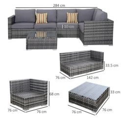 Outsunny 4 Pieces Rattan Furniture Set Sofa Chair Coffee Table Wicker Grey -Outsunny Garden Zone outsunny 4 pieces rattan furniture set sofa chair coffee table wicker grey5055974828827 03c MP