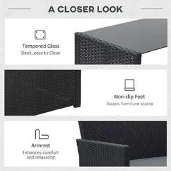 Outsunny 4pc Patio Garden Rattan Wicker Sofa 2-Seater Loveseat Chair Table Black -Outsunny Garden Zone outsunny 4pc patio garden rattan wicker sofa 2 seater loveseat chair table black5056399103445 06c MP