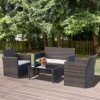 Outsunny 4pc Patio Garden Rattan Wicker Sofa 2-Seater Loveseat Chair Table Brown