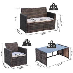 Outsunny 4pc Patio Garden Rattan Wicker Sofa 2-Seater Loveseat Chair Table Brown -Outsunny Garden Zone outsunny 4pc patio garden rattan wicker sofa 2 seater loveseat chair table brown5056399103483 03c MP