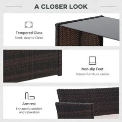 Outsunny 4pc Patio Garden Rattan Wicker Sofa 2-Seater Loveseat Chair Table Brown -Outsunny Garden Zone outsunny 4pc patio garden rattan wicker sofa 2 seater loveseat chair table brown5056399103483 06c MP