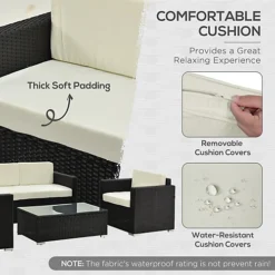 Outsunny 4PC Rattan Sofa Set Outdoor Coffee Table Chair Wicker Garden Furniture Black -Outsunny Garden Zone outsunny 4pc rattan sofa set outdoor coffee table chair wicker garden furniture black5055974882645 06c MP