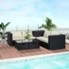 Outsunny 4Pcs Patio Rattan Sofa Garden Furniture Set Table With Cushions Black