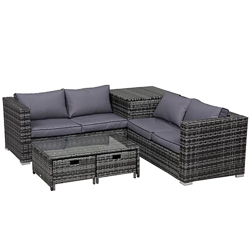 Outsunny 4Pcs Patio Rattan Sofa Garden Furniture Set Table With Cushions Grey 2 Outsunny 4Pcs Patio Rattan Sofa Garden Furniture Set Table With Cushions Grey - Image 2