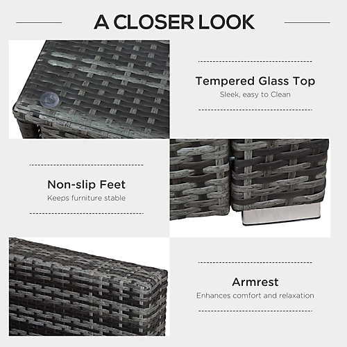 Outsunny 4Pcs Patio Rattan Sofa Garden Furniture Set Table With Cushions Grey 3 Outsunny 4Pcs Patio Rattan Sofa Garden Furniture Set Table With Cushions Grey - Image 3