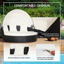 Outsunny 5 PCs Cushioned Outdoor Plastic Rattan Round Sofa Bed Table Set Black -Outsunny Garden Zone outsunny 5 pcs cushioned outdoor plastic rattan round sofa bed table set black5056029885734 06c MP