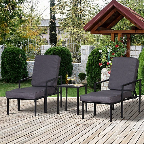 Outsunny 5pcs Garden Recliner Sofa Footstool Coffee Table Set W/ Cushion 1 Outsunny 5pcs Garden Recliner Sofa Footstool Coffee Table Set W/ Cushion