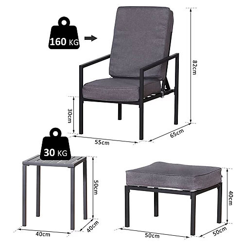 Outsunny 5pcs Garden Recliner Sofa Footstool Coffee Table Set W/ Cushion 3 Outsunny 5pcs Garden Recliner Sofa Footstool Coffee Table Set W/ Cushion - Image 3