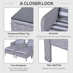 Outsunny 5pcs Outdoor Patio Furniture Set Wicker Conversation Grey -Outsunny Garden Zone outsunny 5pcs outdoor patio furniture set wicker conversation grey5056399101786 06c MP