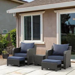 Outsunny 5pcs Outdoor Rattan Sofa Set With Storage Function Side Table & Ottoman