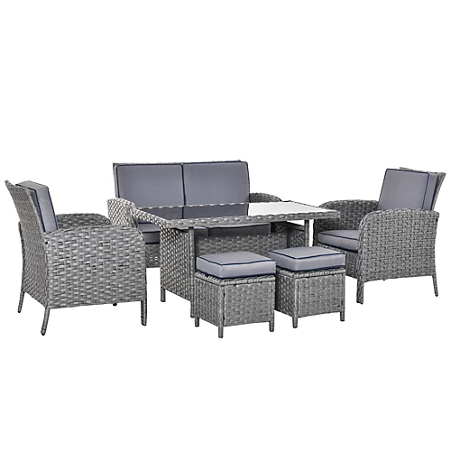 Outsunny 6 PCS All Weather PE Rattan Dining Table Sofa Furniture Set With Cushions 2 Outsunny 6 PCS All Weather PE Rattan Dining Table Sofa Furniture Set With Cushions - Image 2