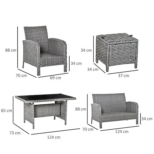 Outsunny 6 PCS All Weather PE Rattan Dining Table Sofa Furniture Set With Cushions 3 Outsunny 6 PCS All Weather PE Rattan Dining Table Sofa Furniture Set With Cushions - Image 3