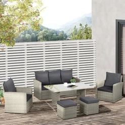 Outsunny 6 PCS Outdoor Rattan Sofa Furniture Sets With Dining Table