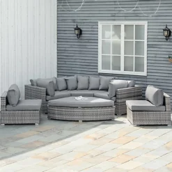 Outsunny 6 PCs Outdoor Rattan Sofa Set Half Round Conversation With Cushions