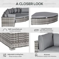 Outsunny 6 PCs Outdoor Rattan Sofa Set Half Round Conversation With Cushions -Outsunny Garden Zone outsunny 6 pcs outdoor rattan sofa set half round conversation with cushions5056399126543 06c MP
