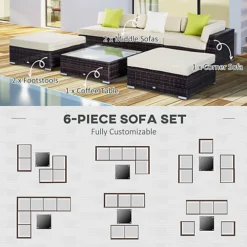 Outsunny 6 Pieces Rattan Furniture Set Conservatory Sofa Deluxe Wicker Garden Brown -Outsunny Garden Zone outsunny 6 pieces rattan furniture set conservatory sofa deluxe wicker garden brown5055974873377 06c MP