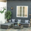 Outsunny 6 Pieces Rattan Furniture Set Conservatory Sofa Deluxe Wicker Garden Grey