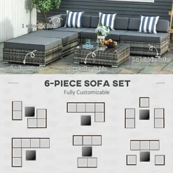 Outsunny 6 Pieces Rattan Furniture Set Conservatory Sofa Deluxe Wicker Garden Grey -Outsunny Garden Zone outsunny 6 pieces rattan furniture set conservatory sofa deluxe wicker garden grey5056399121982 06c MP