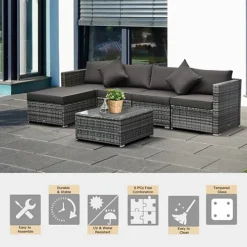 Outsunny 6 Pieces Rattan Furniture Set Garden Sofa Conservatory Wicker Grey -Outsunny Garden Zone outsunny 6 pieces rattan furniture set garden sofa conservatory wicker grey5056534551193 03c MP