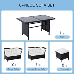 Outsunny 6 Pieces Sofa Set Furniture Rattan Cushion Seat Wicker Black Garden -Outsunny Garden Zone outsunny 6 pieces sofa set furniture rattan cushion seat wicker black garden5055974873896 06c MP