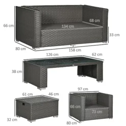 Outsunny 6pc Garden Furniture Set Rattan Sofa Outdoor Wicker Table Ottoman Stool -Outsunny Garden Zone outsunny 6pc garden furniture set rattan sofa outdoor wicker table ottoman stool5055974828810 03c MP