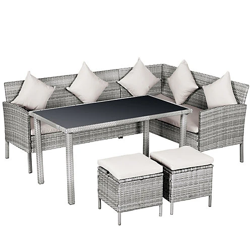 Outsunny 6Pcs Rattan Sofa Set Coffee Table Footstool Outdoor With Cushion Mixed Grey 2 Outsunny 6Pcs Rattan Sofa Set Coffee Table Footstool Outdoor With Cushion Mixed Grey - Image 2